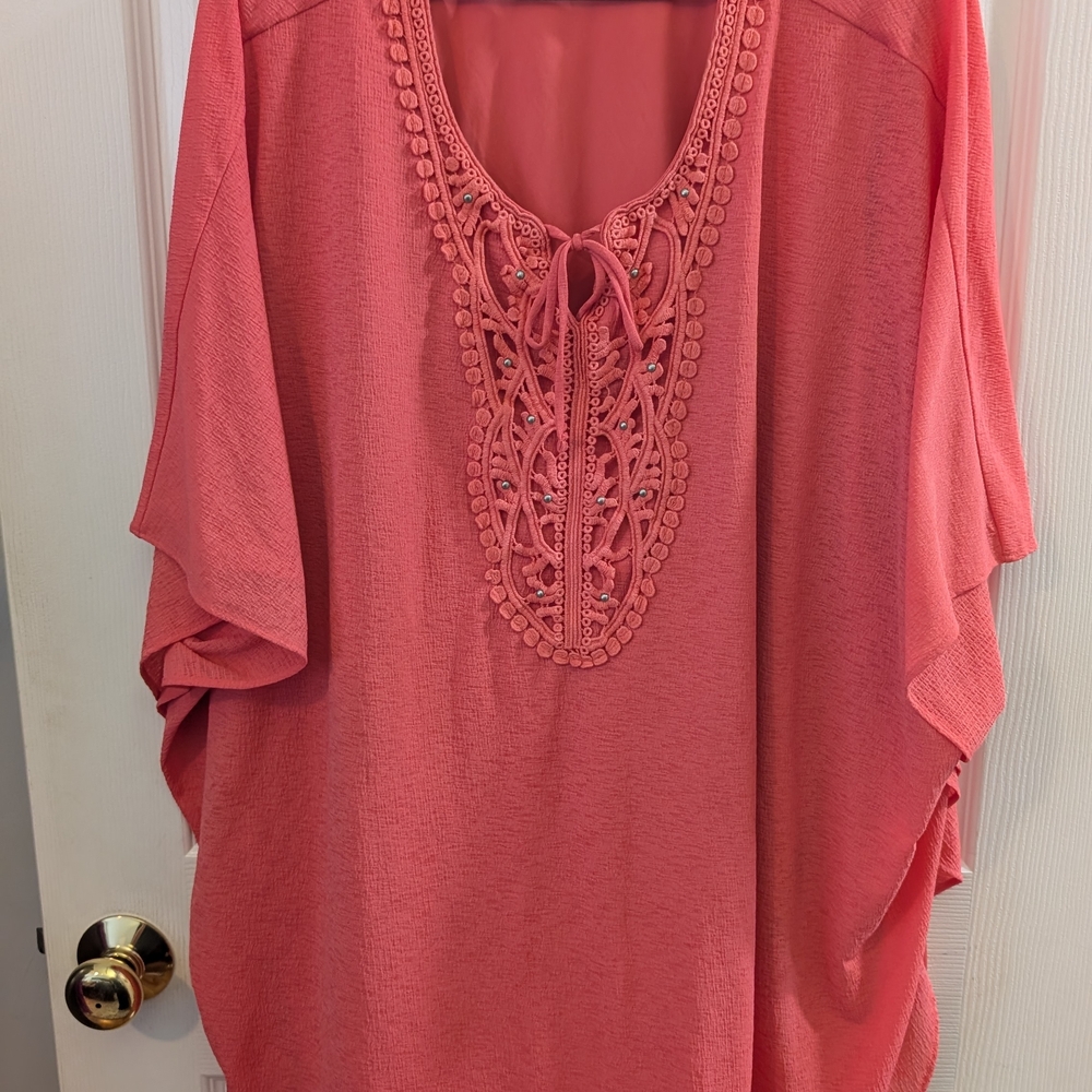 Coral Lace-Up Blouse